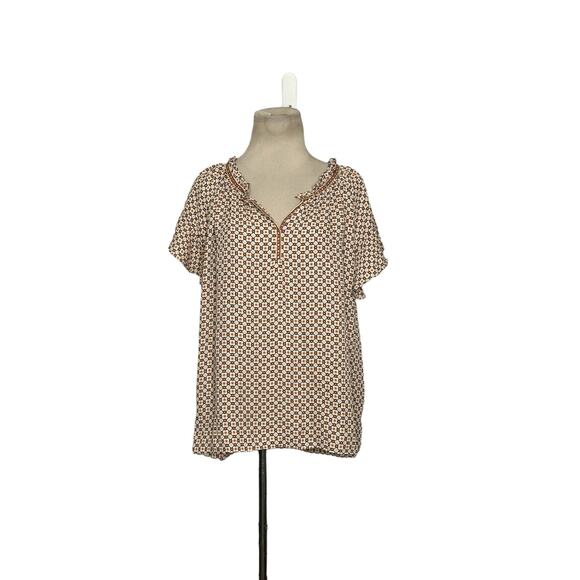 Max Studio pink yellow print short ruffle sleeves blouse size XL - Picture 11 of 11